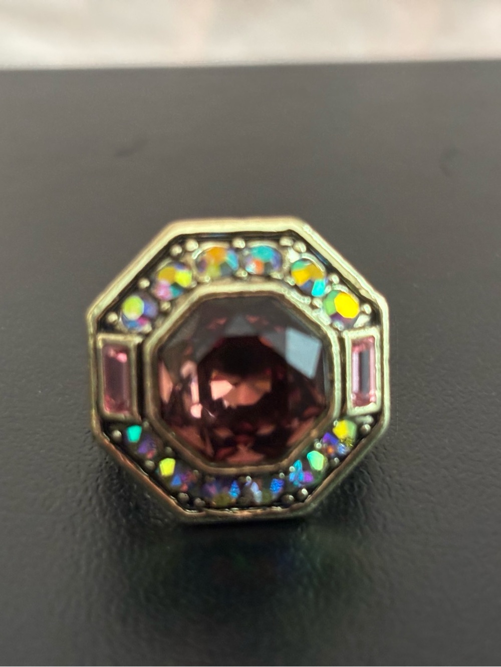 Octagonal amethyst and Iridescent Crystal Ring - Women's Fashion Jewelry